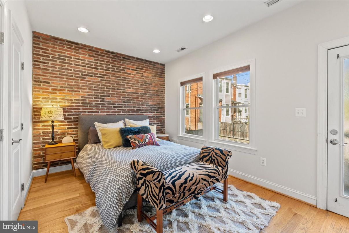 Bedroom, Interior, Recessed Lighting, Stone Walls, Wood Texture Flooring