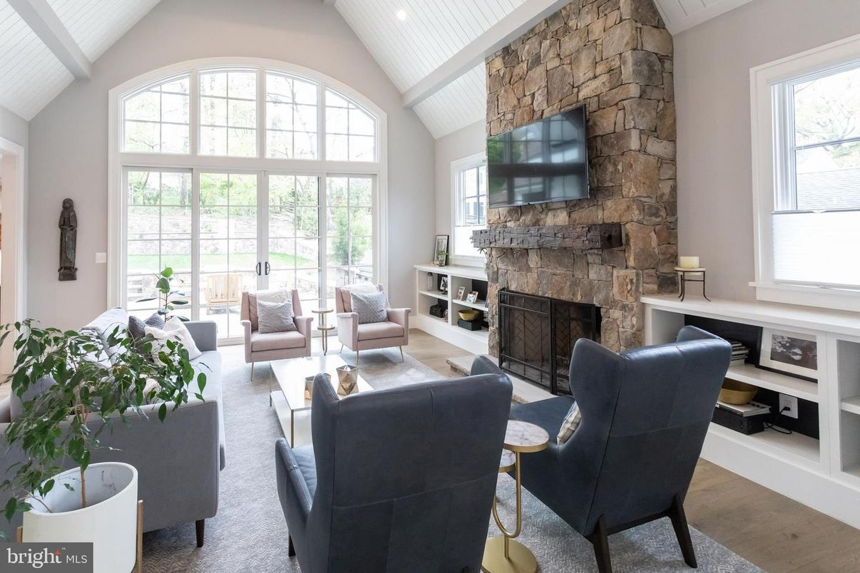 Fireplace, Interior, Living room, Stone Walls, Wood Texture Flooring