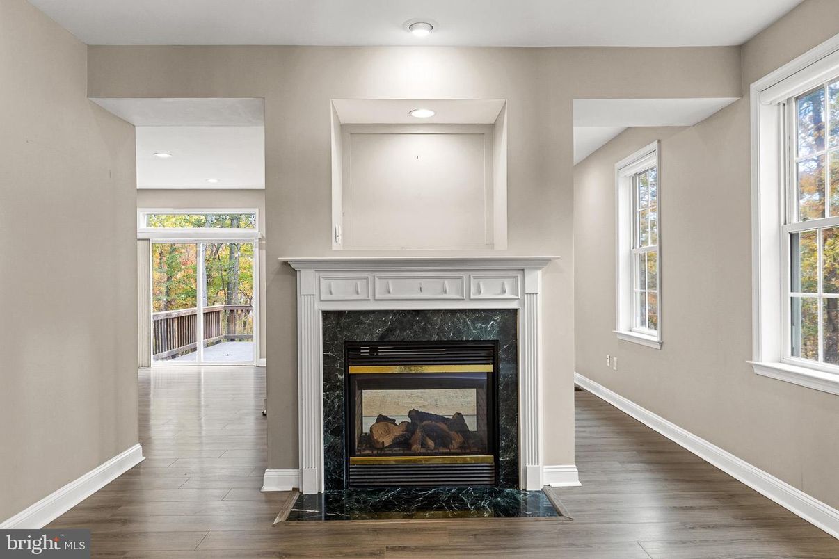 Fireplace, Interior, Recessed Lighting, Wood Texture Flooring