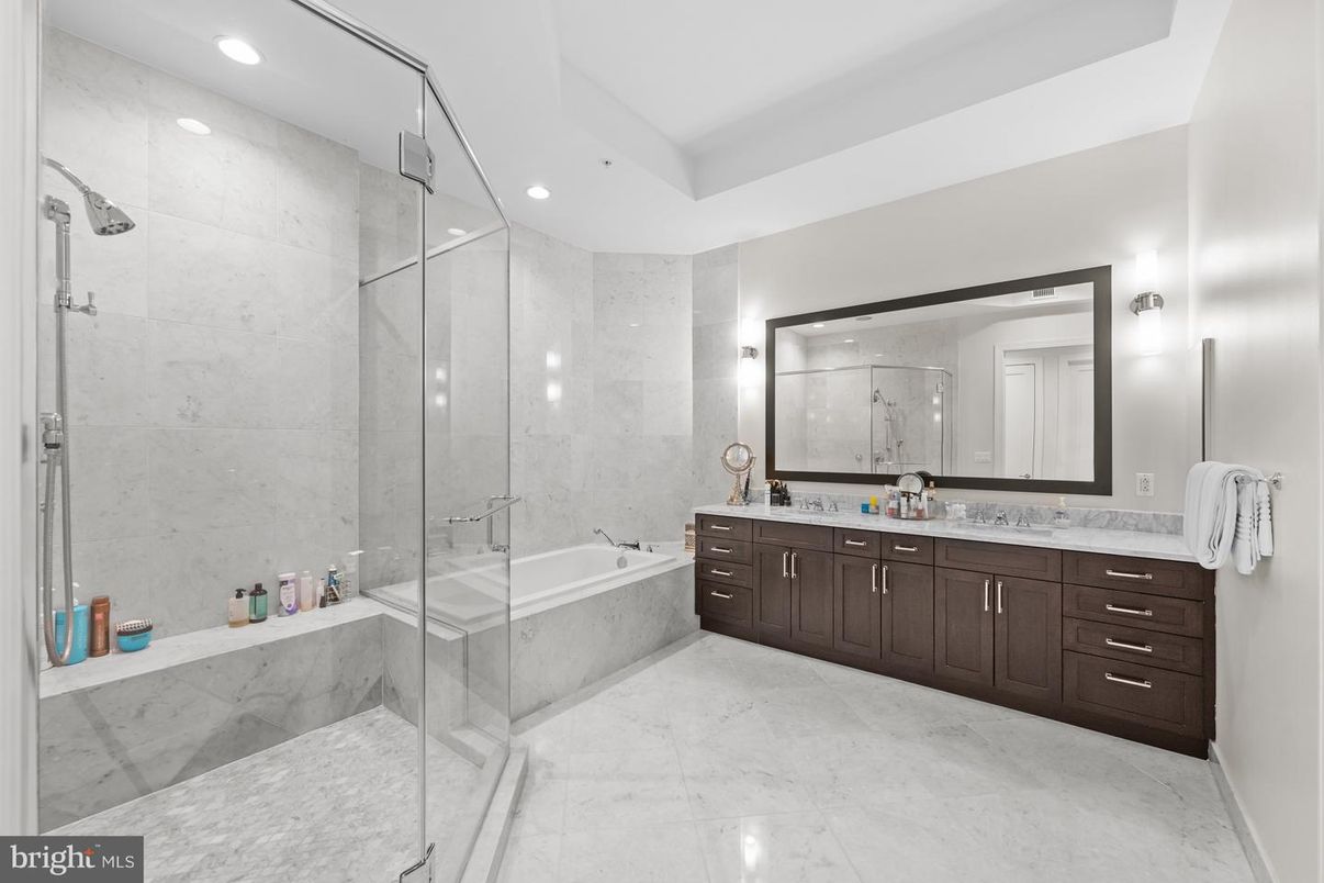 Bathroom, Dual Sink Vanities, Glass Shower, Interior, Recessed Lighting