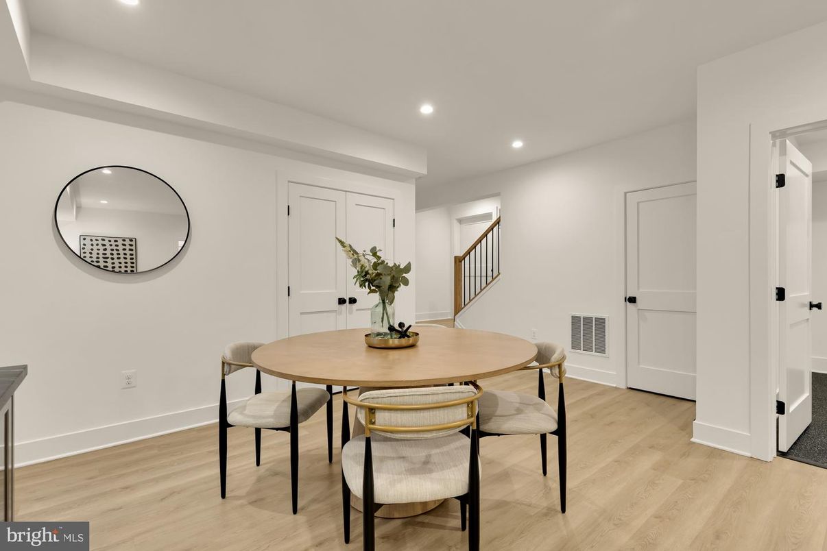 Dining room, Interior, Recessed Lighting, Wood Texture Flooring