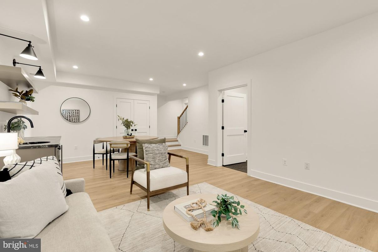 Dining room, Interior, Recessed Lighting, Wood Texture Flooring