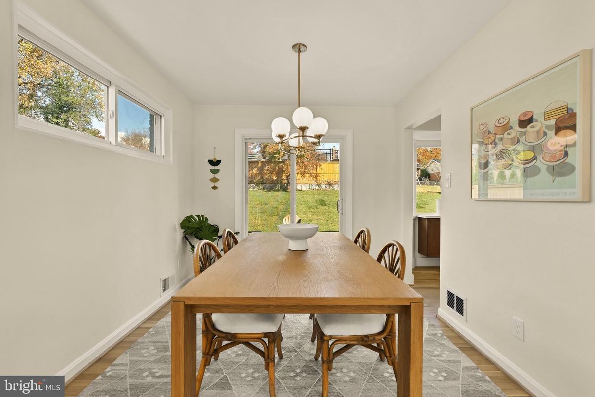 Dining room, Interior, Pendant Lights, Wood Texture Flooring
