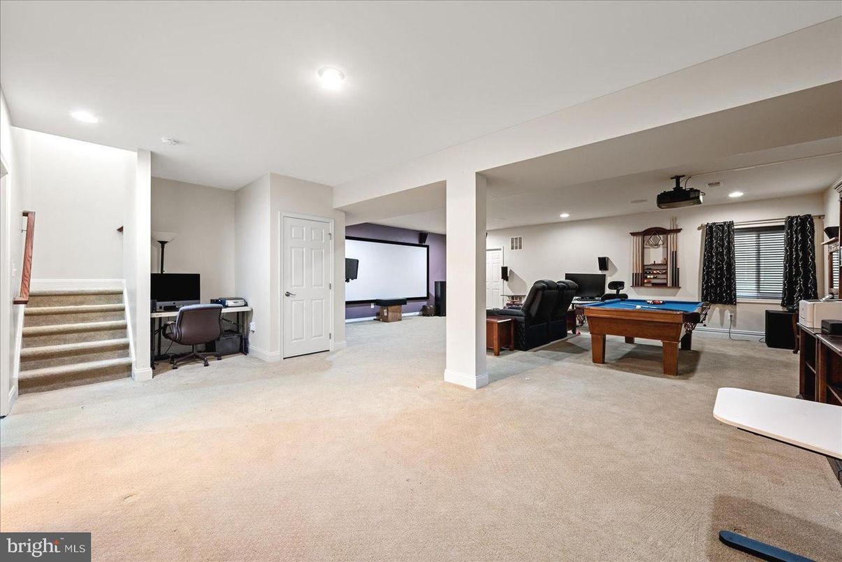 Billiard Table, Game Room, Home Office, Interior, Projection Screen, Recessed Lighting