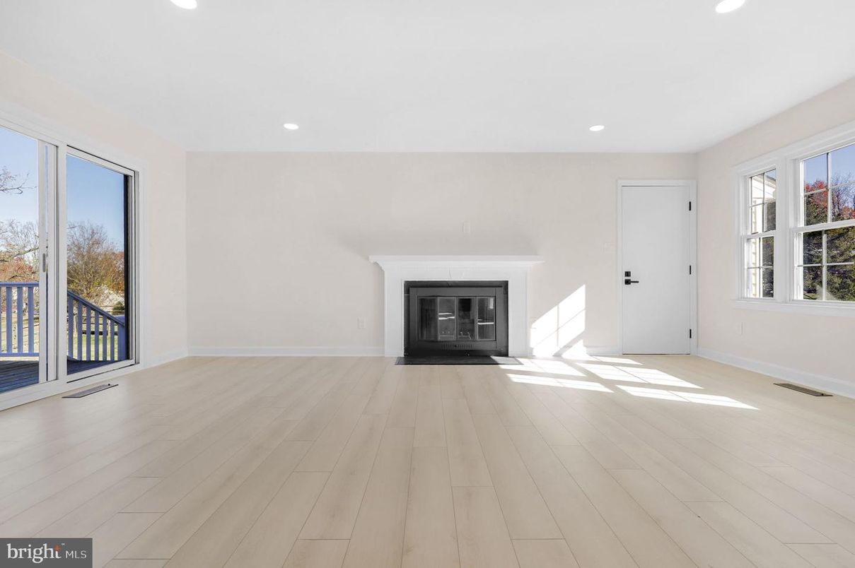 Empty room, Fireplace, Interior, Recessed Lighting, Wood Texture Flooring