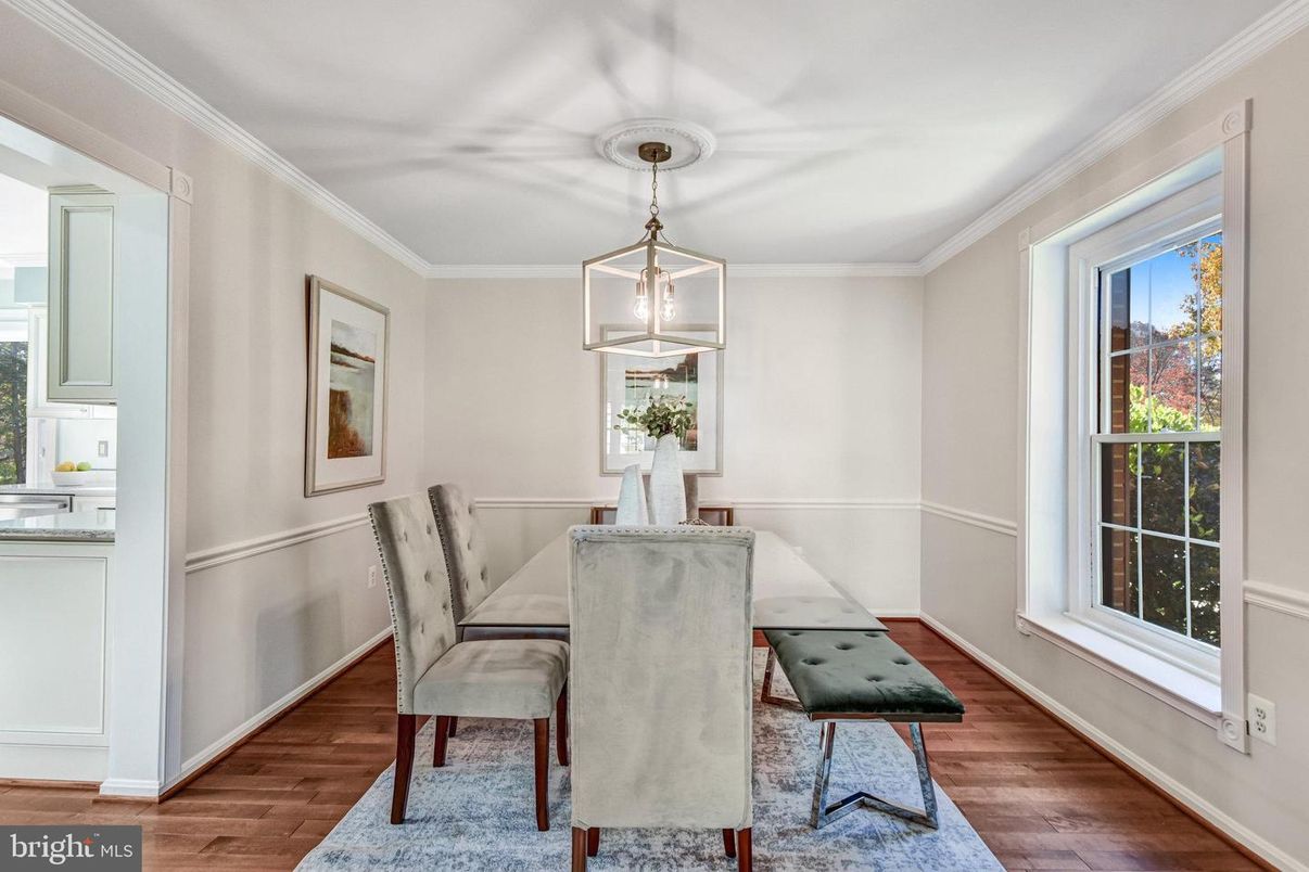 Dining room, Interior, Pendant Lights, Wood Texture Flooring