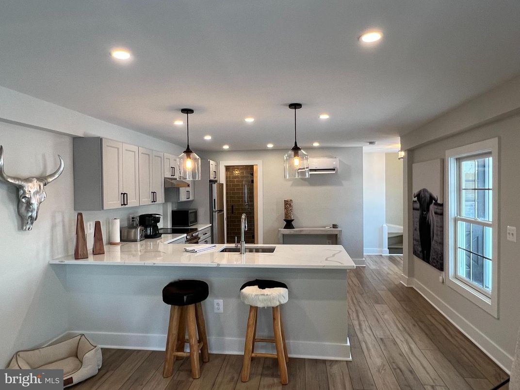 Interior, Kitchen, Pendant Lights, Recessed Lighting, Wood Texture Flooring