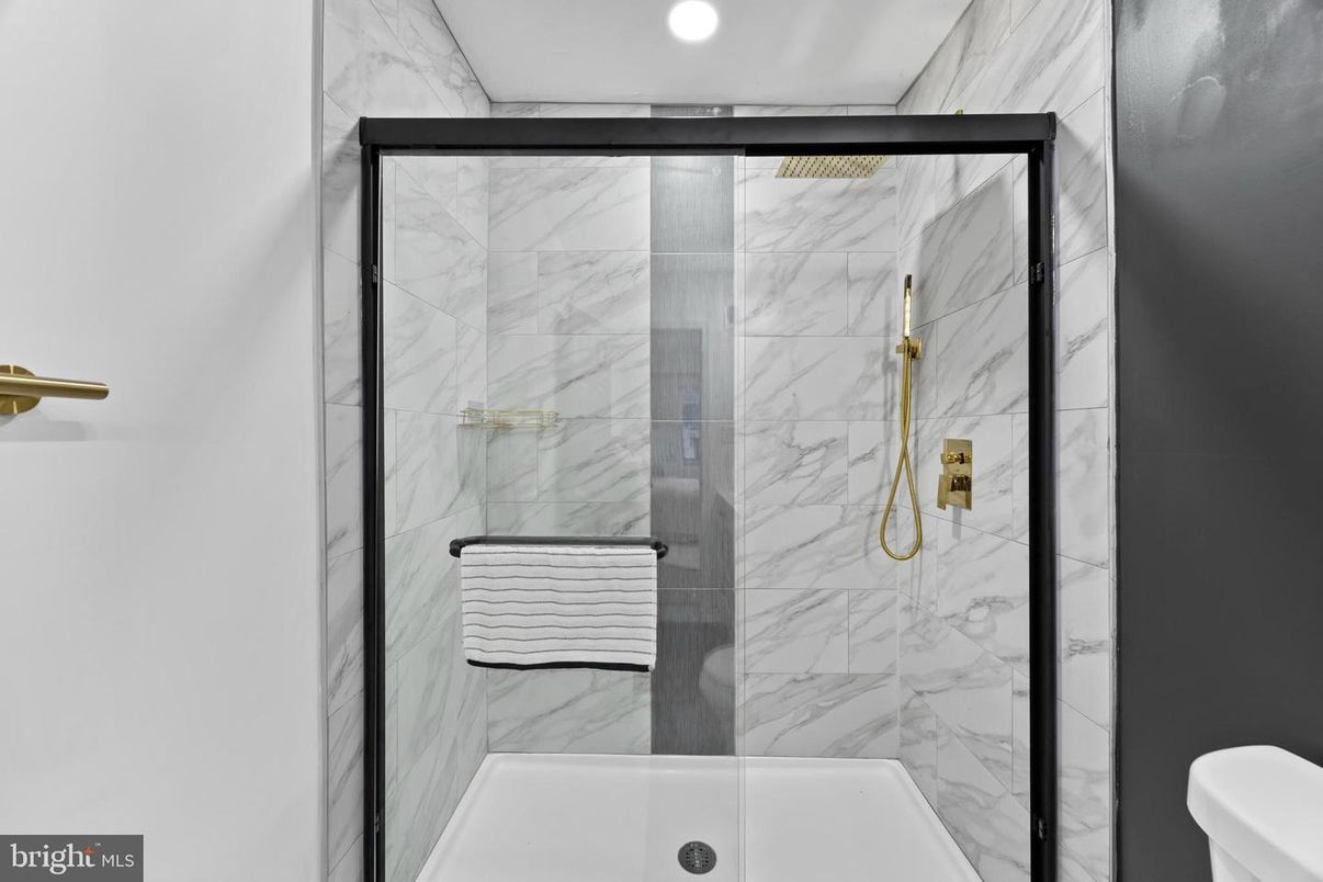 Bathroom, Glass Shower, Interior, Marble Walls, Recessed Lighting