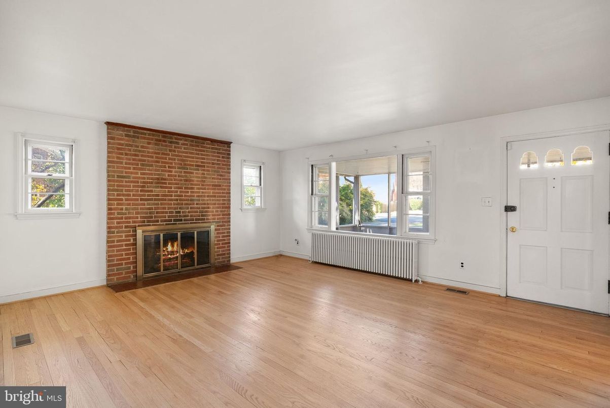 Empty room, Fireplace, Interior, Stone Walls, Wood Texture Flooring