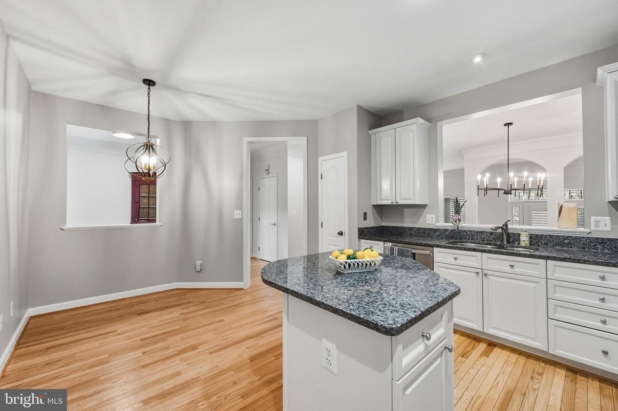 Chandelier, Interior, Kitchen, Pendant Lights, Recessed Lighting, Wood Texture Flooring