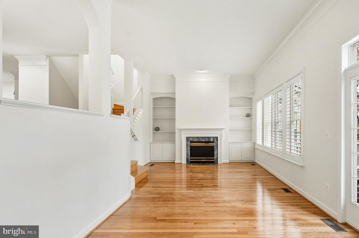 Empty room, Fireplace, Interior, Recessed Lighting, Wood Texture Flooring