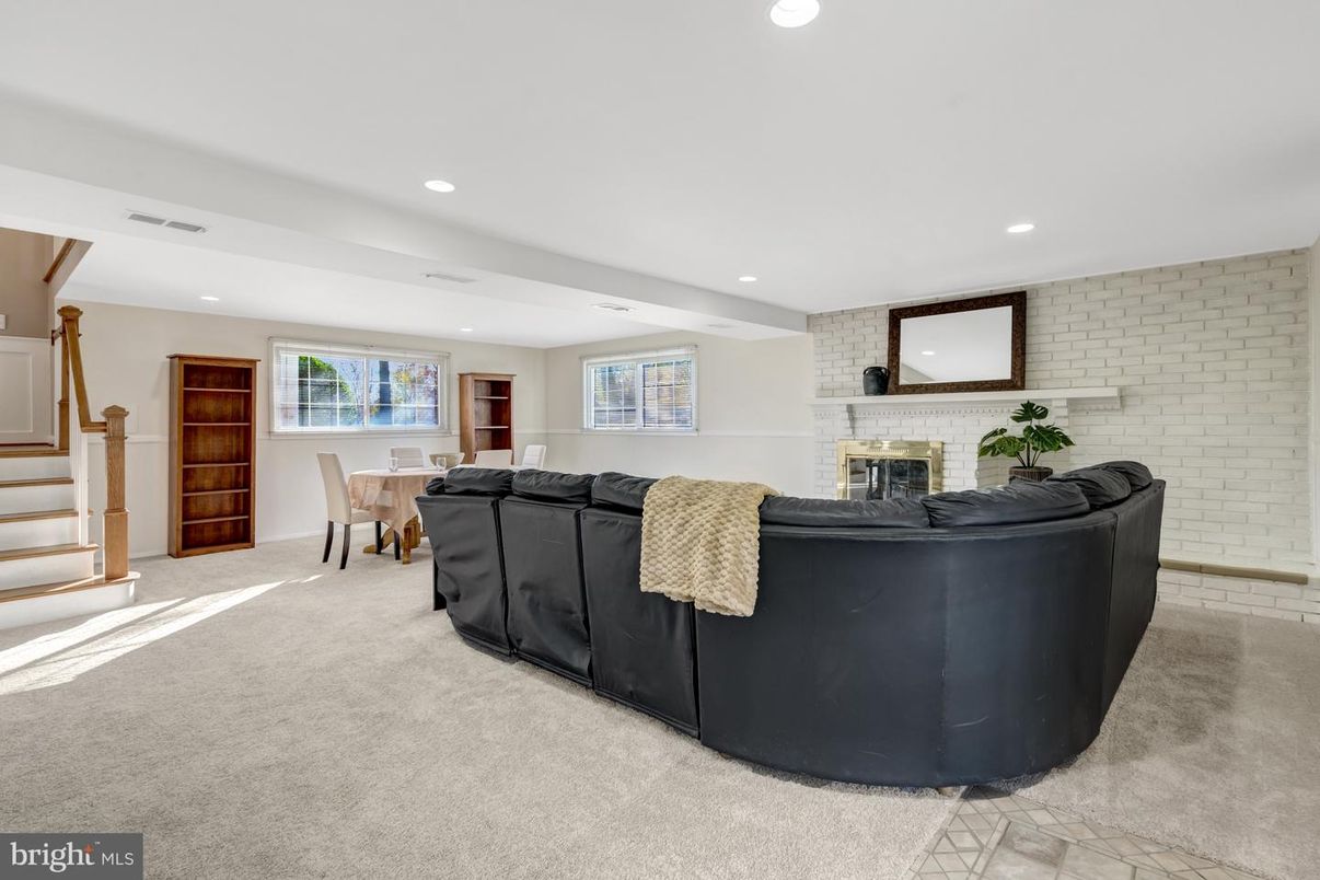 Dining room, Fireplace, Interior, Living room, Recessed Lighting, Stone Walls