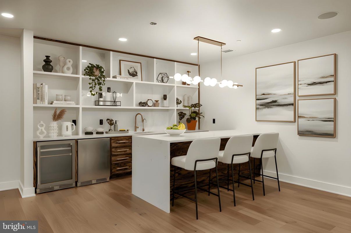 Interior, Kitchen, Pendant Lights, Recessed Lighting, Wood Texture Flooring