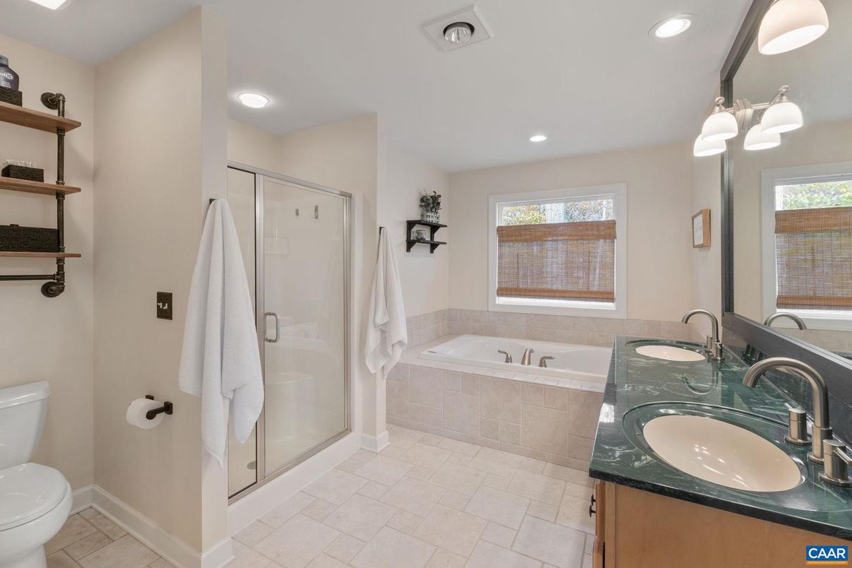 Bathroom, Dual Sink Vanities, Glass Shower, Interior, Recessed Lighting