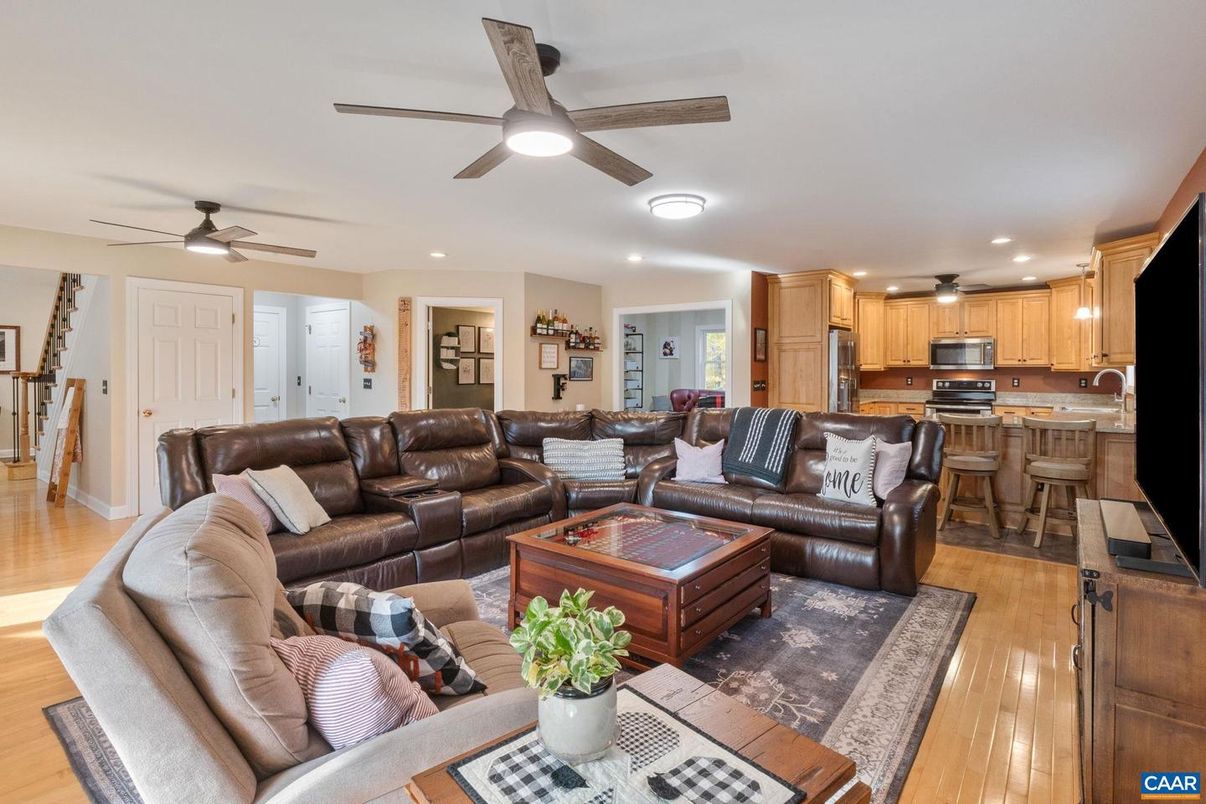 Interior, Kitchen, Living room, Recessed Lighting, Stainless Steel Appliances, Wood Texture Flooring