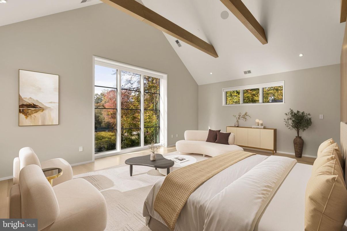 Bedroom, Interior, Recessed Lighting, Wooden Beams
