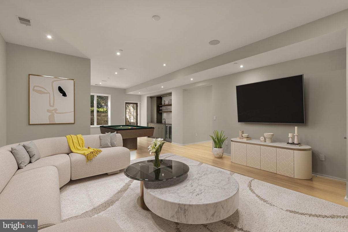 Billiard Table, Game Room, Interior, Living room, Recessed Lighting, Wood Texture Flooring