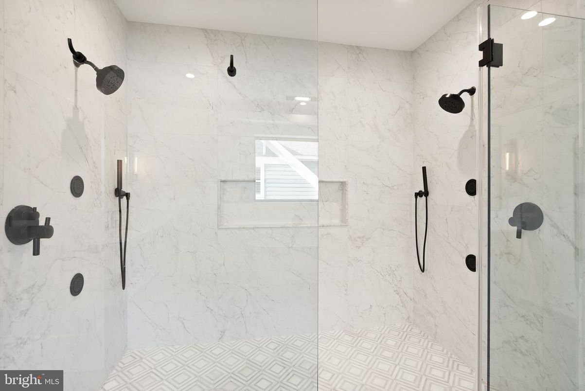Bathroom, Glass Shower, Interior, Marble Walls, Recessed Lighting