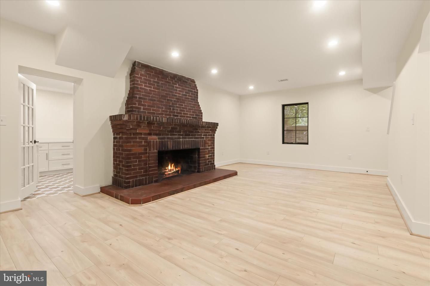 Empty room, Fireplace, Interior, Recessed Lighting, Wood Texture Flooring