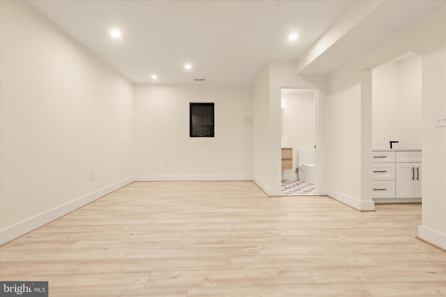 Bathroom, Empty room, Interior, Recessed Lighting, Wood Texture Flooring