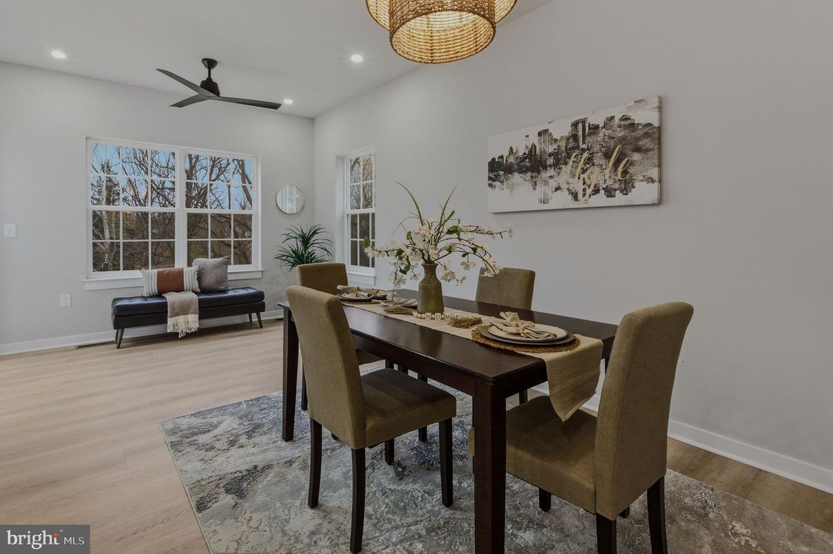 Dining room, Interior, Recessed Lighting, Wood Texture Flooring