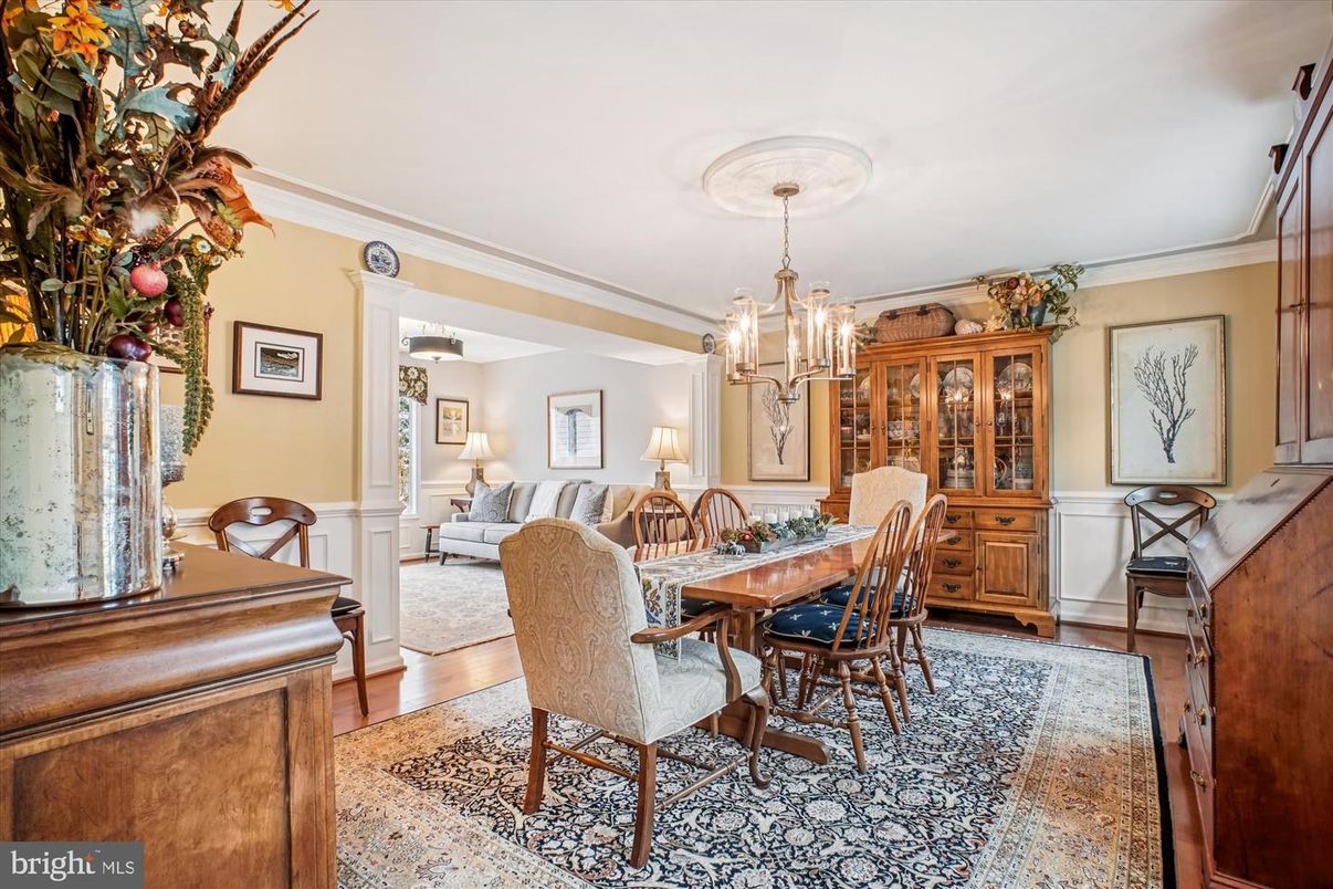 Chandelier, Dining room, Interior, Wood Texture Flooring