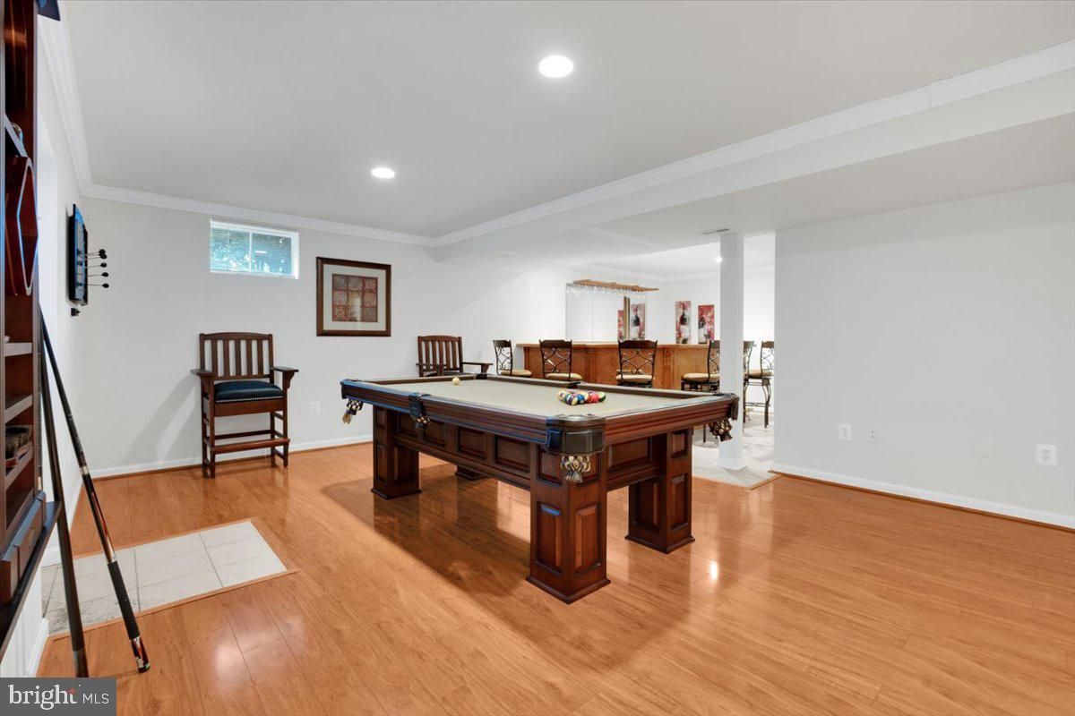 Billiard Table, Game Room, Interior, Recessed Lighting, Wood Texture Flooring