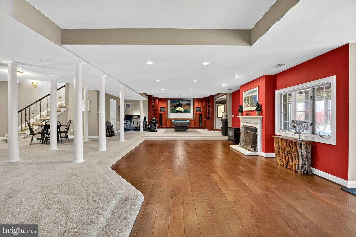 Fireplace, Interior, Recessed Lighting, Wood Texture Flooring