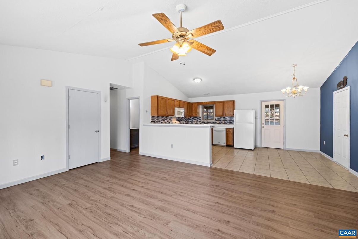 Chandelier, Empty room, Interior, Kitchen, Wood Texture Flooring