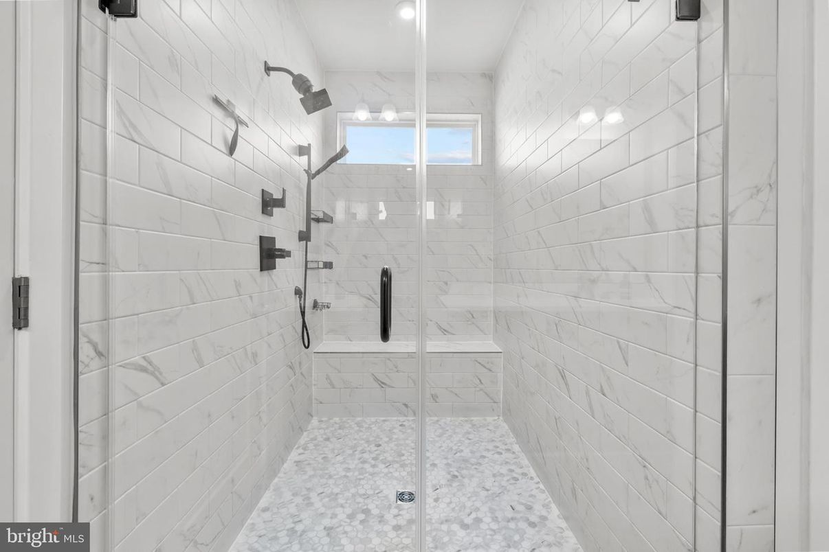 Bathroom, Glass Shower, Interior, Marble Walls, Recessed Lighting