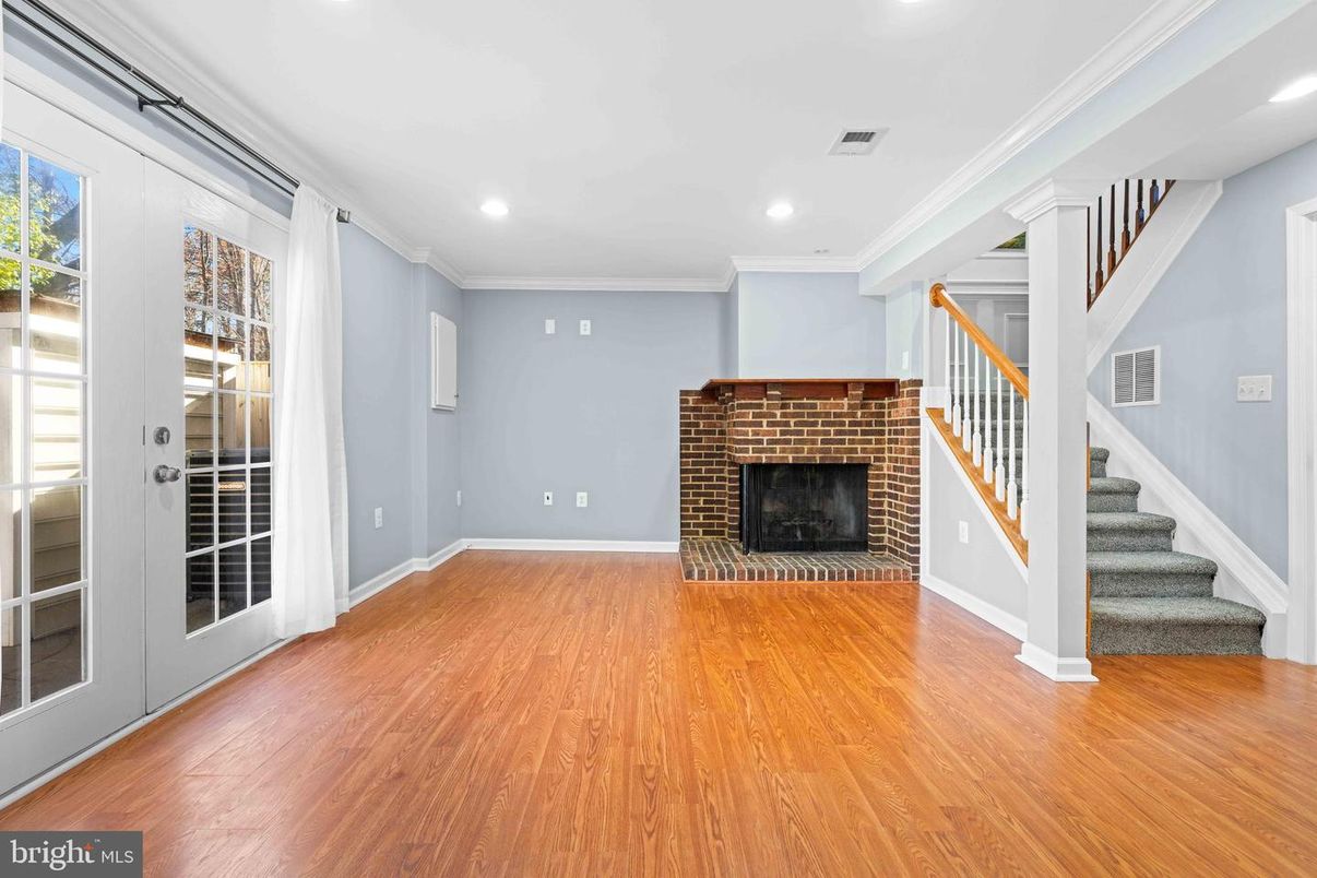 Empty room, Fireplace, Interior, Recessed Lighting, Wood Texture Flooring
