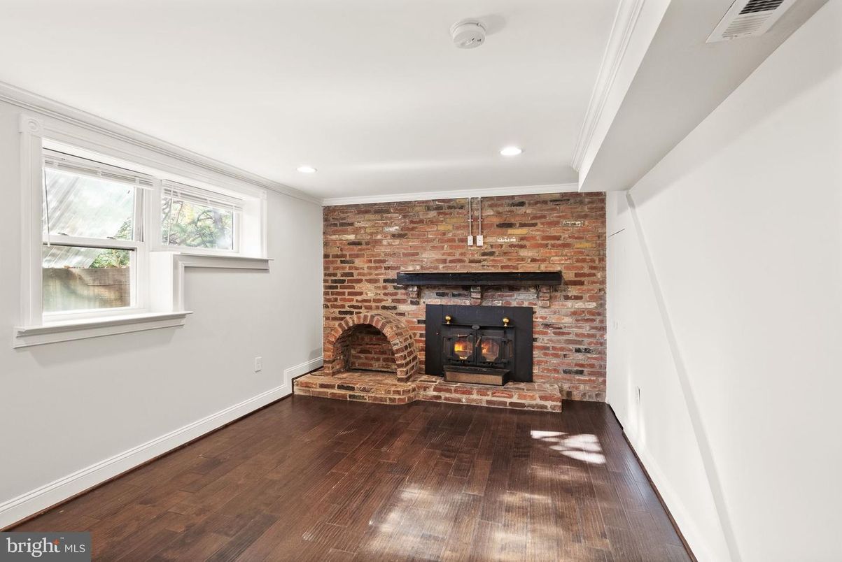Fireplace, Interior, Recessed Lighting, Stone Walls, Wood Texture Flooring