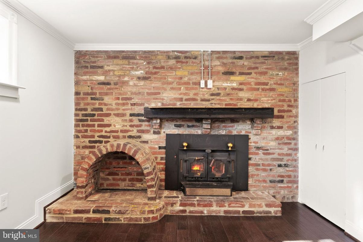 Fireplace, Interior, Pendant Lights, Stone Walls, Wood Texture Flooring