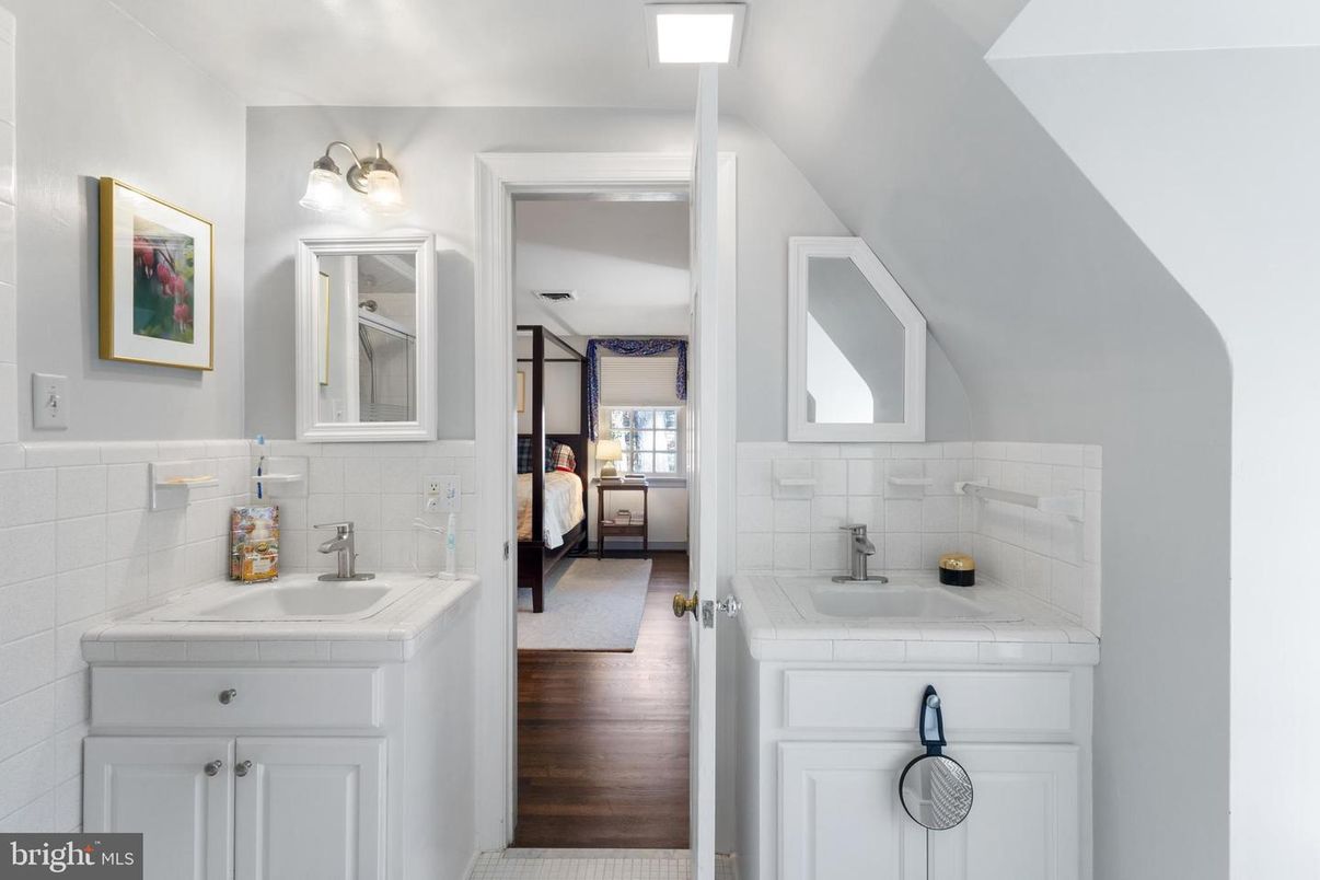 Bathroom, Bedroom, Dual Sink Vanities, Interior, Tile Countertops, Wood Texture Flooring