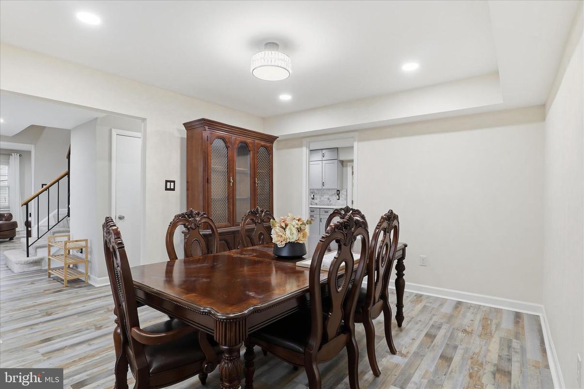 Dining room, Interior, Recessed Lighting, Wood Texture Flooring