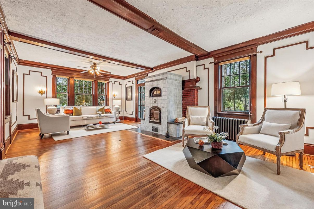 Fireplace, Interior, Living room, Stone Walls, Wood Texture Flooring