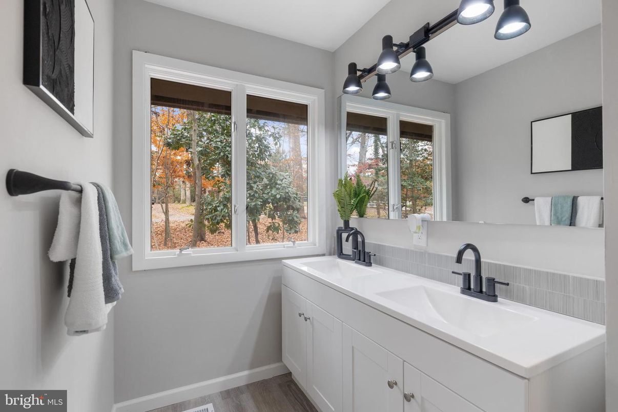 Bathroom, Dual Sink Vanities, Interior, Wood Texture Flooring