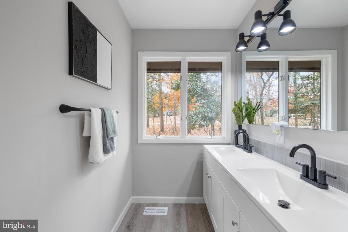 Bathroom, Dual Sink Vanities, Interior, Wood Texture Flooring