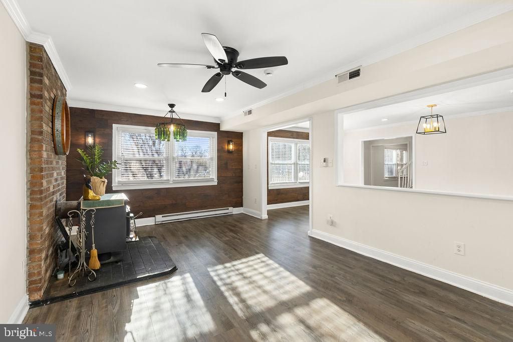 Fireplace, Interior, Recessed Lighting, Stone Walls, Wood Texture Flooring