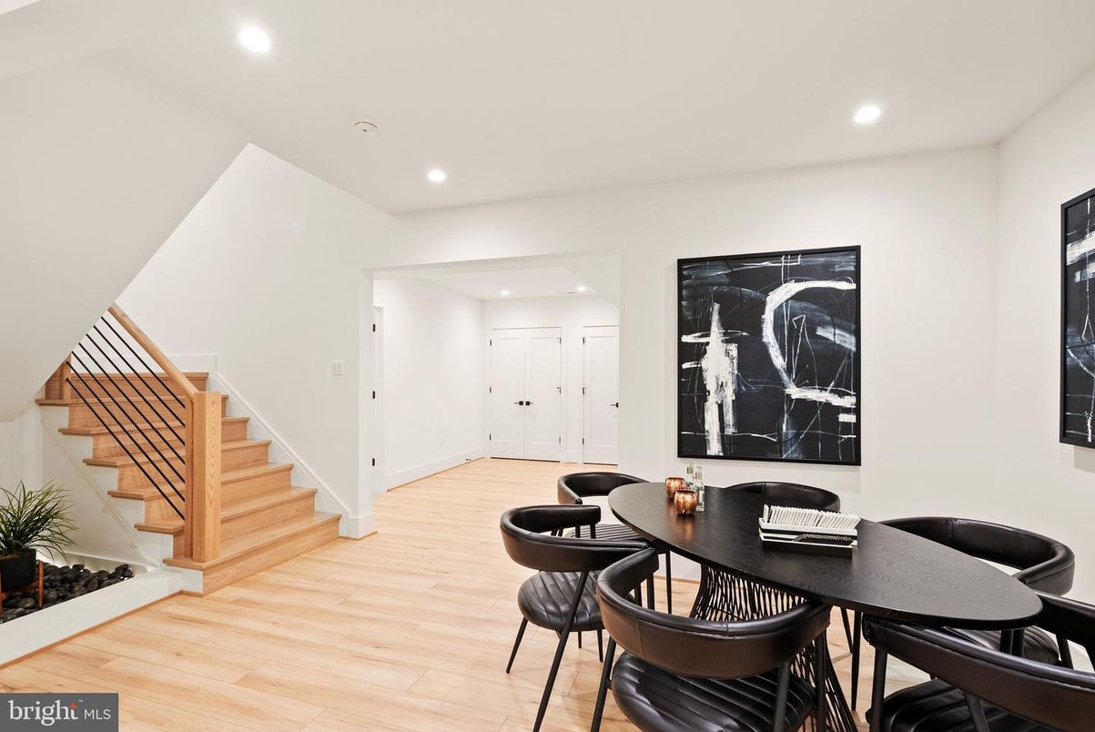 Dining room, Interior, Recessed Lighting, Wood Texture Flooring