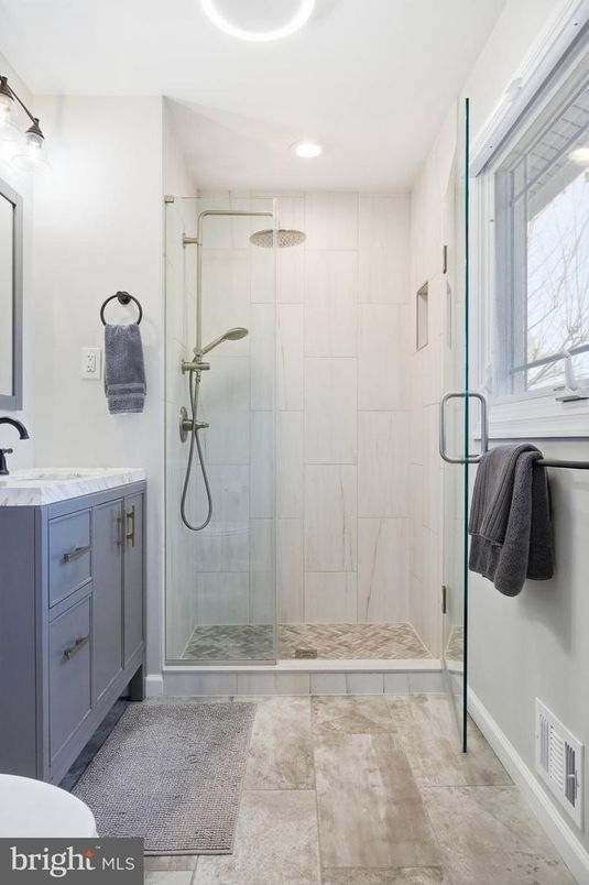 Bathroom, Glass Shower, Interior, Recessed Lighting