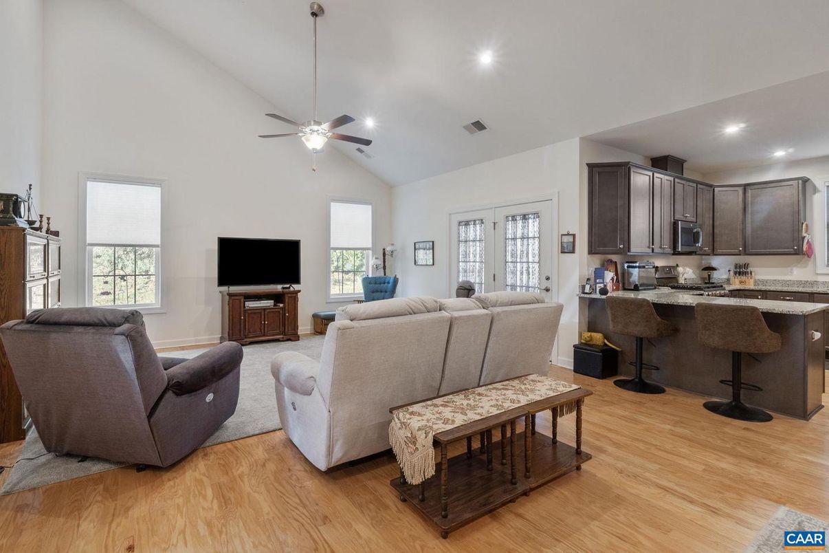 Interior, Kitchen, Living room, Recessed Lighting, Wood Texture Flooring