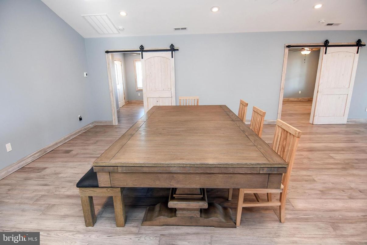 Dining room, Interior, Recessed Lighting, Wood Texture Flooring