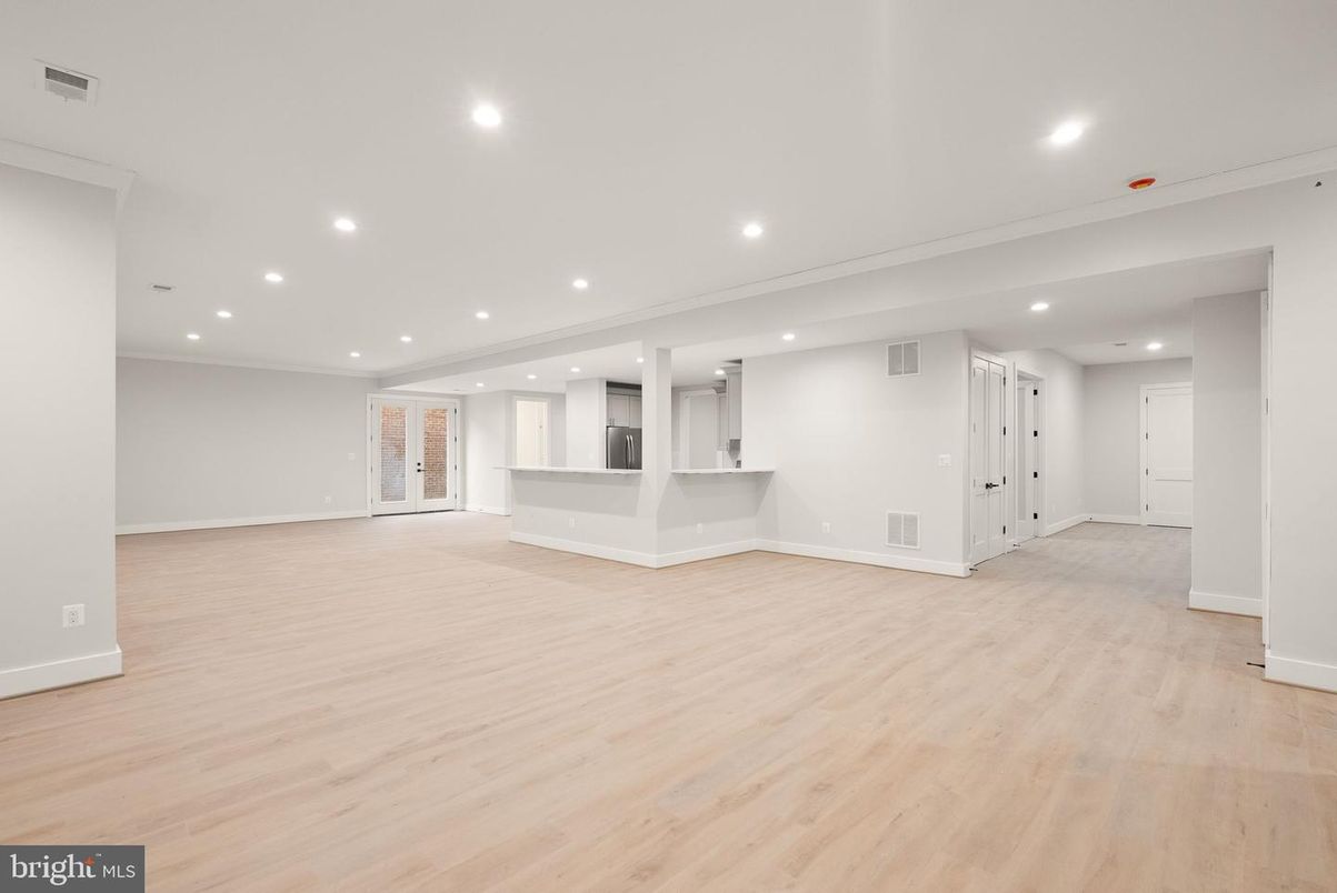 Empty room, Fireplace, Interior, Recessed Lighting, Wood Texture Flooring