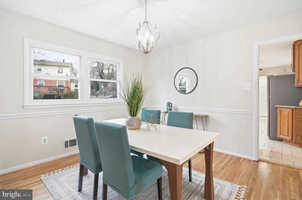Dining room, Interior, Pendant Lights, Wood Texture Flooring