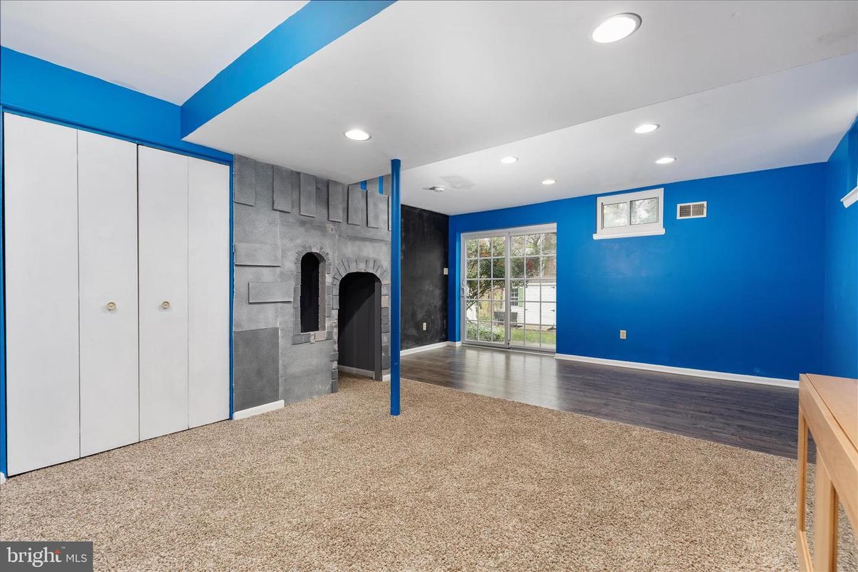 Empty room, Fireplace, Interior, Recessed Lighting, Wood Texture Flooring