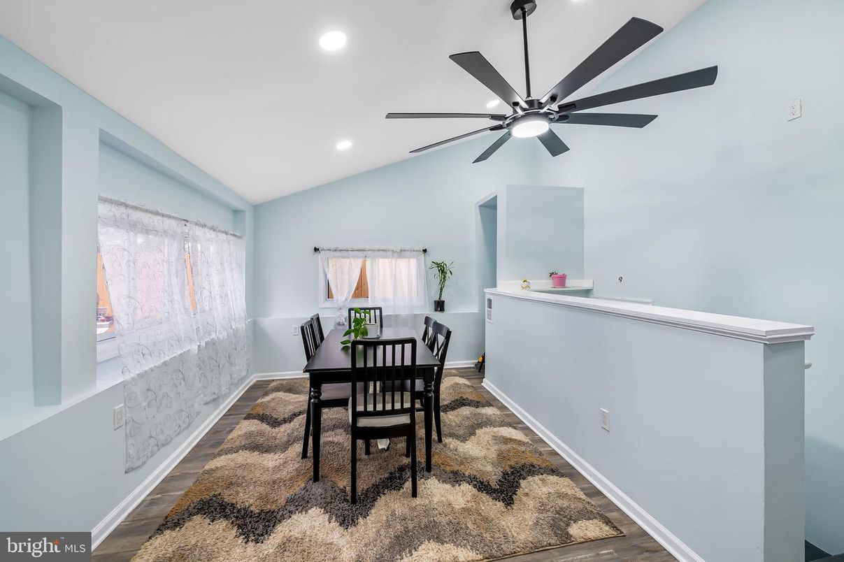 Dining room, Interior, Recessed Lighting, Wood Texture Flooring