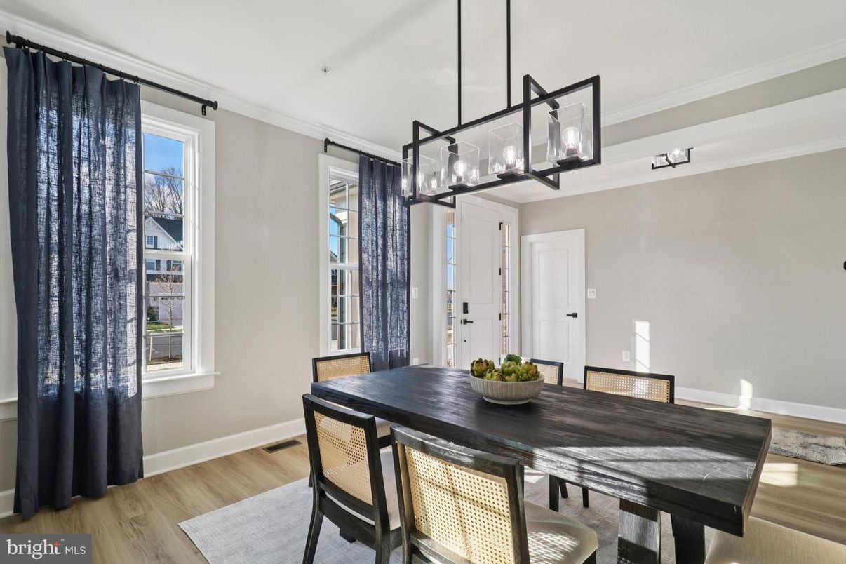 Dining room, Interior, Pendant Lights, Wood Texture Flooring