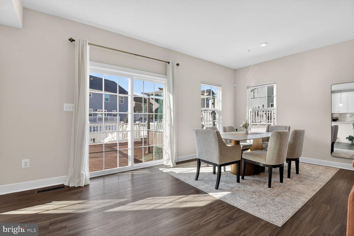 Dining room, Interior, Recessed Lighting, Wood Texture Flooring