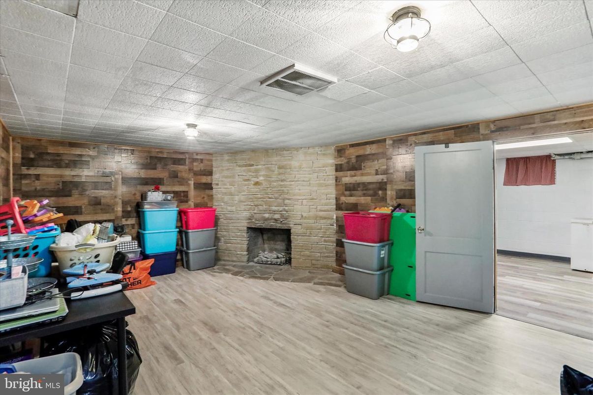 Empty room, Fireplace, Interior, Stone Walls, Wood Texture Flooring, Wooden Walls